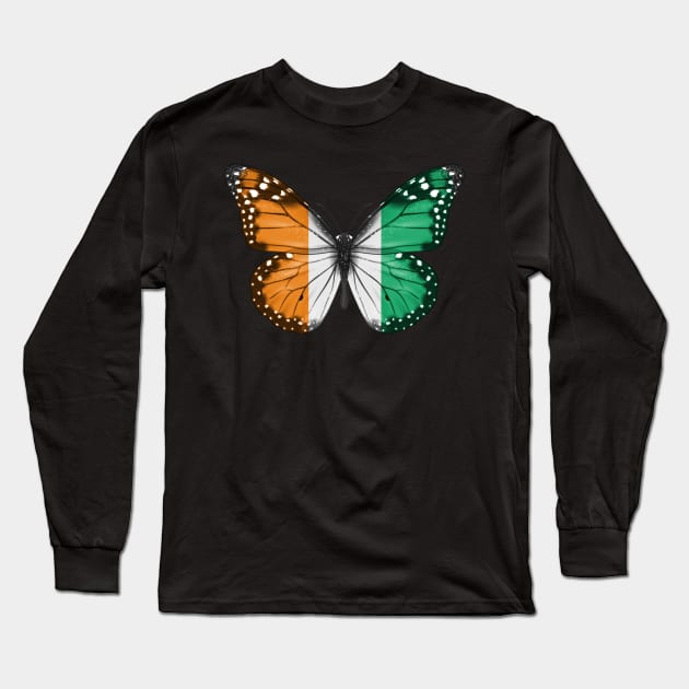 Ivorian Flag  Butterfly - Gift for Ivorian From Ivory Coast Long Sleeve T-Shirt by Country Flags